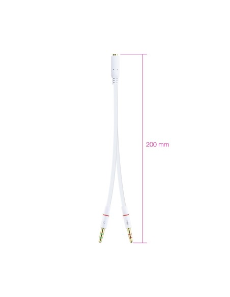 Nanocable Cable Adaptador Audio Jack 3.5 H de 4 Pines a 2 Jack 3.5 M de 3 Pines, Blanco, 20 Cm