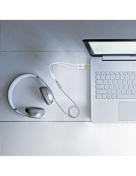 Nanocable Cable Adaptador Audio Jack 3.5 H de 4 Pines a 2 Jack 3.5 M de 3 Pines, Blanco, 20 Cm