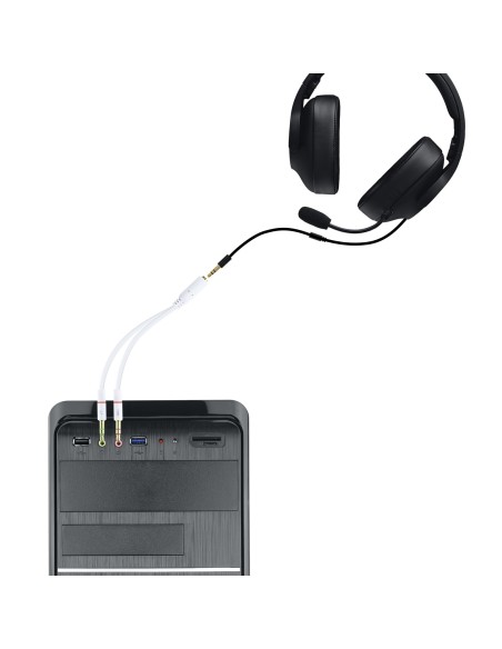 Nanocable Cable Adaptador Audio Jack 3.5 H de 4 Pines a 2 Jack 3.5 M de 3 Pines, Blanco, 20 Cm