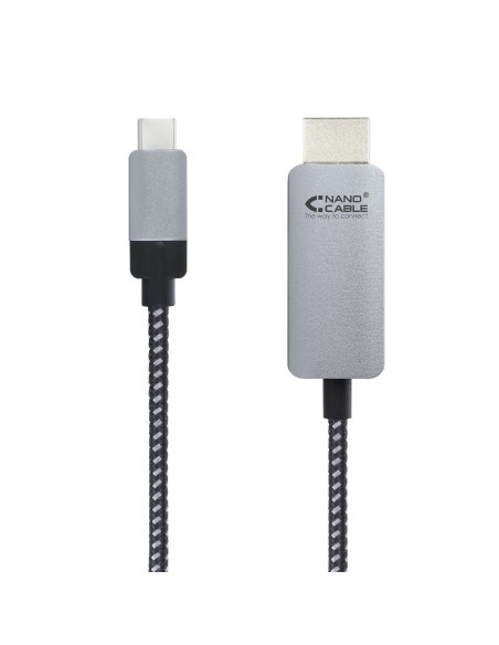 Nanocable 10.15.5102 adaptador de cable de vídeo 1,8 m USB Tipo C HDMI Aluminio, Negro