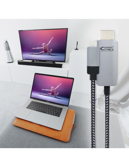Nanocable 10.15.5102 adaptador de cable de vídeo 1,8 m USB Tipo C HDMI Aluminio, Negro