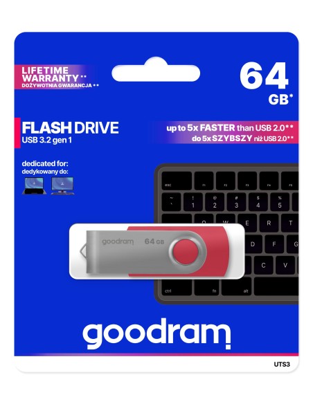 Goodram UTS3 unidad flash USB 64 GB USB tipo A 3.2 Gen 1 (3.1 Gen 1) Rojo