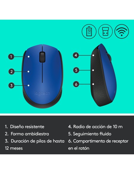 Logitech M171 Inalámbrico 1000DPI Azul