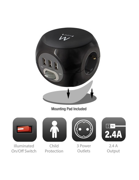 Ewent EW3938 adaptador e inversor de corriente Interior Negro