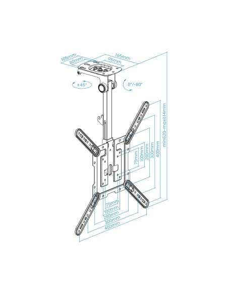 TooQ Soporte de Techo para Pantallas 23"-55", Negro