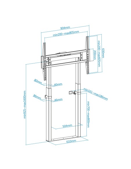 TooQ TITAN Soporte de Suelo Fijo con Regulación Eléctrica de Altura para Pantallas 55"-100", Negro