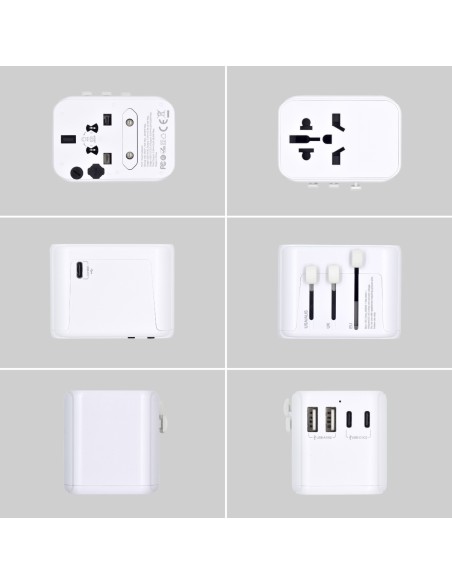 EWENT ADAPTADOR UNIVERSAL DE VIAJE+2USB Y 3USB-C