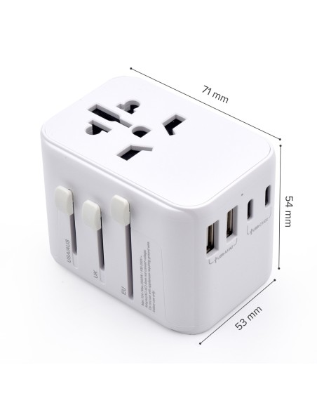 EWENT ADAPTADOR UNIVERSAL DE VIAJE+2USB Y 3USB-C