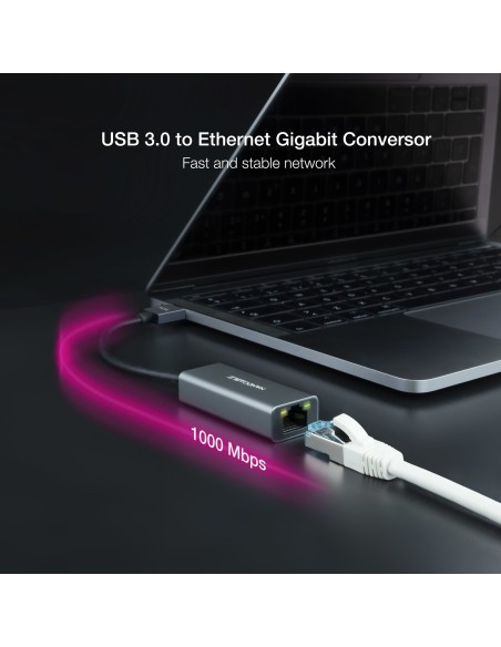 Nanocable Conversor USB 3.0 a Ethernet Gigabit 10 100 1000 Mbps, Aluminio, Gris, 15 cm