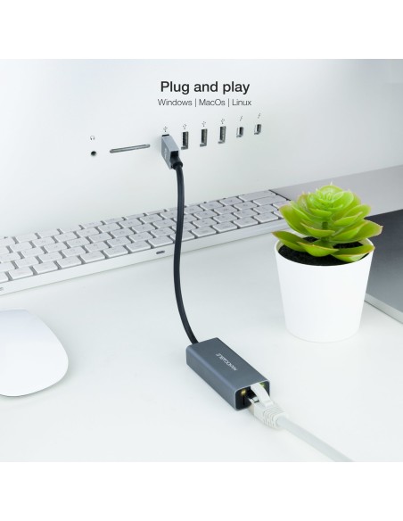 Nanocable Conversor USB 3.0 a Ethernet Gigabit 10 100 1000 Mbps, Aluminio, Gris, 15 cm