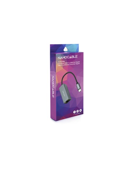 Nanocable Conversor USB-C a Ethernet Gigabit 10 100 1000 Mbps, Aluminio, Gris, 15 cm