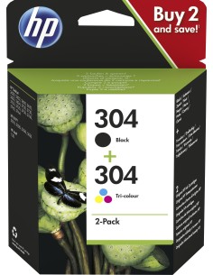 HP 304 2-pack Black Tri-color Original Ink Cartridges cartucho de tinta 2 pieza(s) Alto rendimiento Negro, Cian, Magenta,