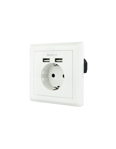 Nanocable Base de enchufe de pared tipo schuko con 2 tomas USB Max. 2.4A, blanca