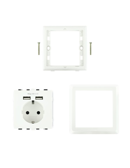 Nanocable Base de enchufe de pared tipo schuko con 2 tomas USB Max. 2.4A, blanca