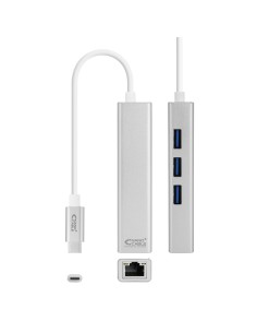 Nanocable Conversor USB-C a Ethernet Gigabit + 3xUSB 3.0, Plata, 15 cm