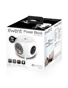 Ewent EW3953 base múltiple 3 m 3 salidas AC Interior Blanco