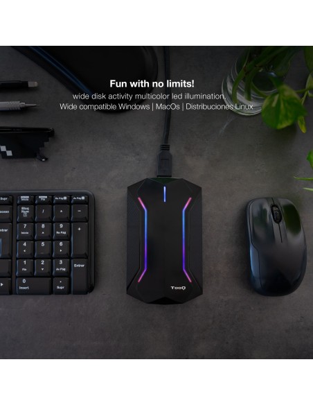 Tooq TQE-2599RGB Caja 2.5" USB 3.1Gen1 LED Colores