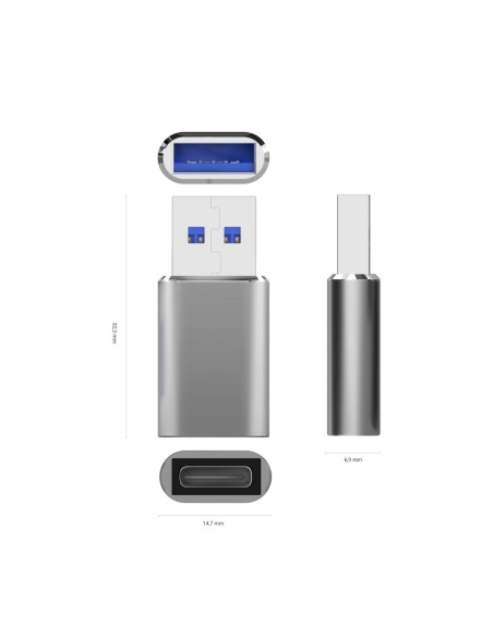 MINI ADAPTADOR AISENS USB 3.2 GEN2 USB 2.03A TIPO USB-C H-A M GRIS