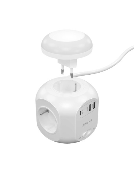 REGLETA ENCHUFES AISENS 4 TOMAS + 1XUSB-C 20W PD3.0 2XUSB-A 18W QC3.0 LUZ 1.8M