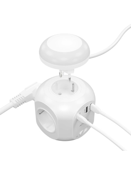 REGLETA ENCHUFES AISENS 4 TOMAS + 1XUSB-C 20W PD3.0 2XUSB-A 18W QC3.0 LUZ 1.8M