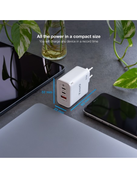 CARGADOR TRIPLE 2XUSB-C + USB A TOOQ BLANCO