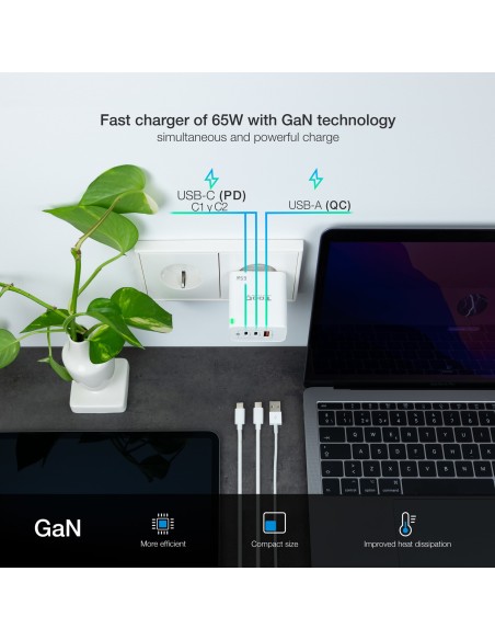 CARGADOR TRIPLE 2XUSB-C + USB A TOOQ BLANCO