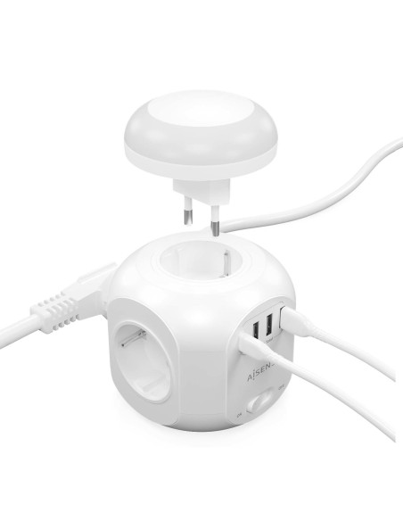 REGLETA ENCHUFES AISENS 4 TOMAS + 1XUSB-C 3XUSB-A LUZ NOCTURNA 1.8M BLANCO