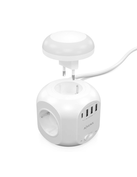 REGLETA ENCHUFES AISENS 4 TOMAS + 1XUSB-C 3XUSB-A LUZ NOCTURNA 1.8M BLANCO