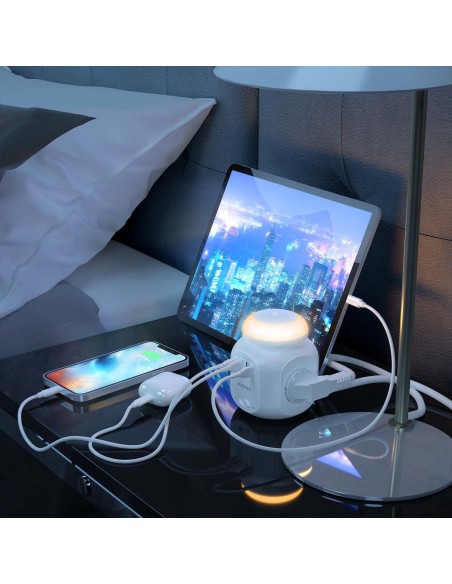 REGLETA ENCHUFES AISENS 4 TOMAS + 1XUSB-C 3XUSB-A LUZ NOCTURNA 1.8M BLANCO