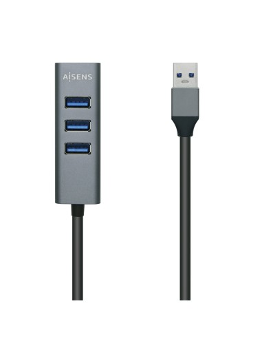 AISENS Hub USB3.0 Aluminio, Tipo A M - 4x Tipo A H, Negro, 1