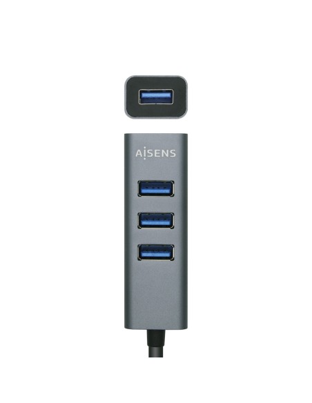 AISENS Hub USB3.0 Aluminio, Tipo A M - 4x Tipo A H, Negro, 1