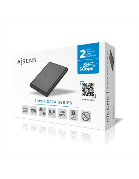AISENS Caja Externa 2,5" ASE-2525B 9.5mm SATA a USB 3.0 USB3.1 Gen1, Negra