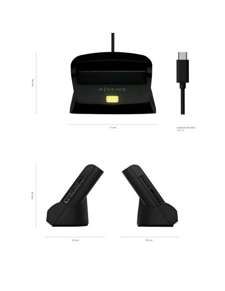 AISENS Lector De Tarjeta Dni Con Lector De Tarjetas SIM, SD, Micro SD, MMC, RS-MMC, MMC Micro, USB-C, Negro