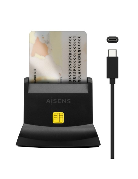 AISENS Lector De Tarjeta Dni Con Lector De Tarjetas SIM, SD, Micro SD, MMC, RS-MMC, MMC Micro, USB-C, Negro