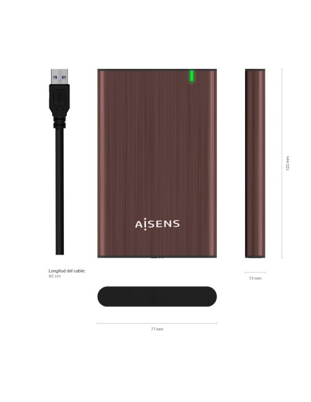AISENS CAJA EXTERNA 2.5" ASE-2525BWN 9.5MM SATA A USB 3.0 USB3.1 GEN1 MARRON