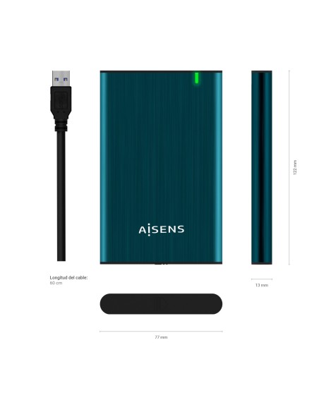 AISENS CAJA EXTERNA 2.5" ASE-2525PB 9.5MM SATA A USB 3.0 3.1 GEN1 AZUL PACIFICO