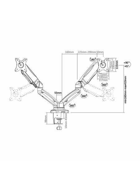 AISENS DT27TSR-045 soporte de mesa para pantalla plana 68,6 cm (27") Atornillado Negro