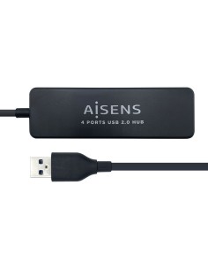AISENS Hub USB 2.0, Tipo A M - 4 x Tipo A H, Negro, 30 cm