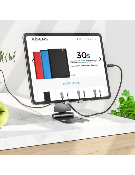 AISENS Soporte De Sobremesa Tamaño XL Ajustable (2 Pivotes) Para Movil   Tablet, Gris