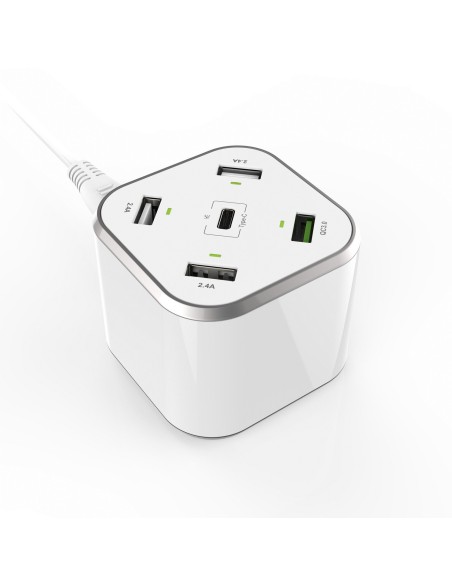 AISENS Cargador 48W 5 Puertos 3x USB-A 1x USB-C 1x USB QC3.0, Blanco