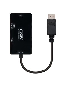 Nanocable Conversor Displayport a VGA   HDMI, 3 en 1, DP 1.2 M-VGA H-HDMI H 4K, Negro, 15 cm