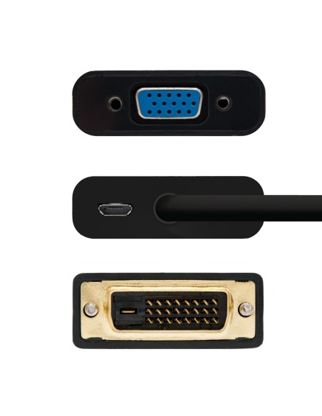 Nanocable Conversor DVI 24+1 m A VGA HDB15 h, Negro, 10 cm
