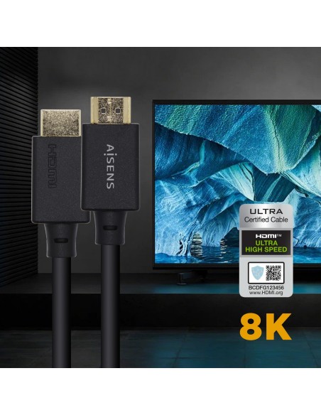 CABLE HDMI AISENS V2.1 ULTRA ALTA VELOCIDAD 8K60HZ 48GBPS A M-A M NEGRO 0.5M