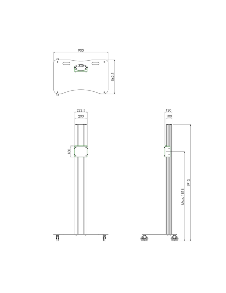 TROLLEY, FIXED INSTALLATION, FOR FLAT PANELS MAX. 65 INCH, 60 KG