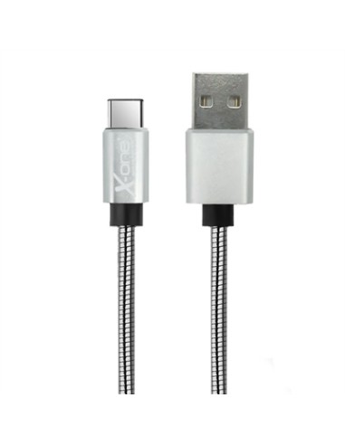 X-One CMC1000S Cable USB metal Tipo-C Plata - Imagen 1