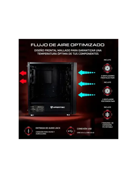NFORTEC CAJA GAMING CRISTAL TEMPLADO NERVIA BLACK. USB 3.0 A-RGB. NEGRO
