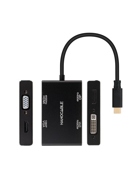 Nanocable Coversor USB-C a HDMI-DVI-DP-VGA H 10cm