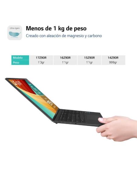 LG PORTATIL (14Z90R-G.AD75B) GRAM, 14", I7, 32GB RAM, 512GB SSD, WIFI 6, WIN 11 HOME