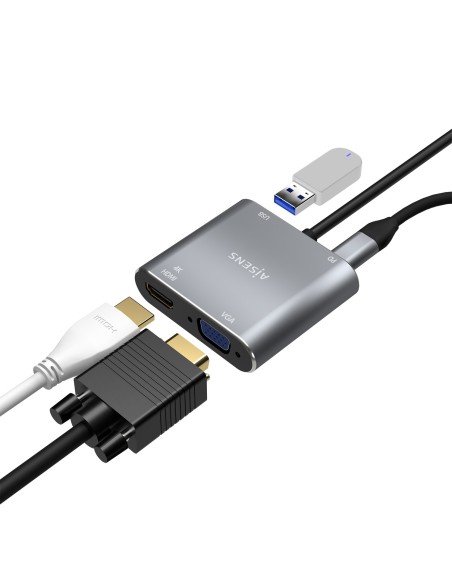 CONVERSOR USB-C A VGA H-HDMI 4K H-USB-A 3.0 H-USB-C PD H GRIS 15CM A109-0626