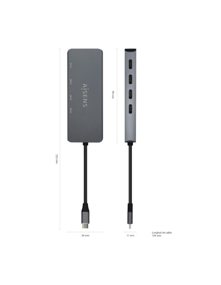 HUB USB 3.2 GEN1 5G USB-C USB-CM-4XUSB-CH GRIS 15CM AISENS A109-0745
